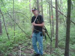 At the property trying to map it out a bit. I was cutting through brush, and even some trees, so I was decked out with a saw, an axe, a machetti(sp?), my .22 Henry, drinks, ammo, GPS, maps, and a clipboard.